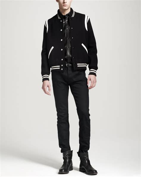 yves saint laurent fringed leather jacket|saint laurent varsity jacket.